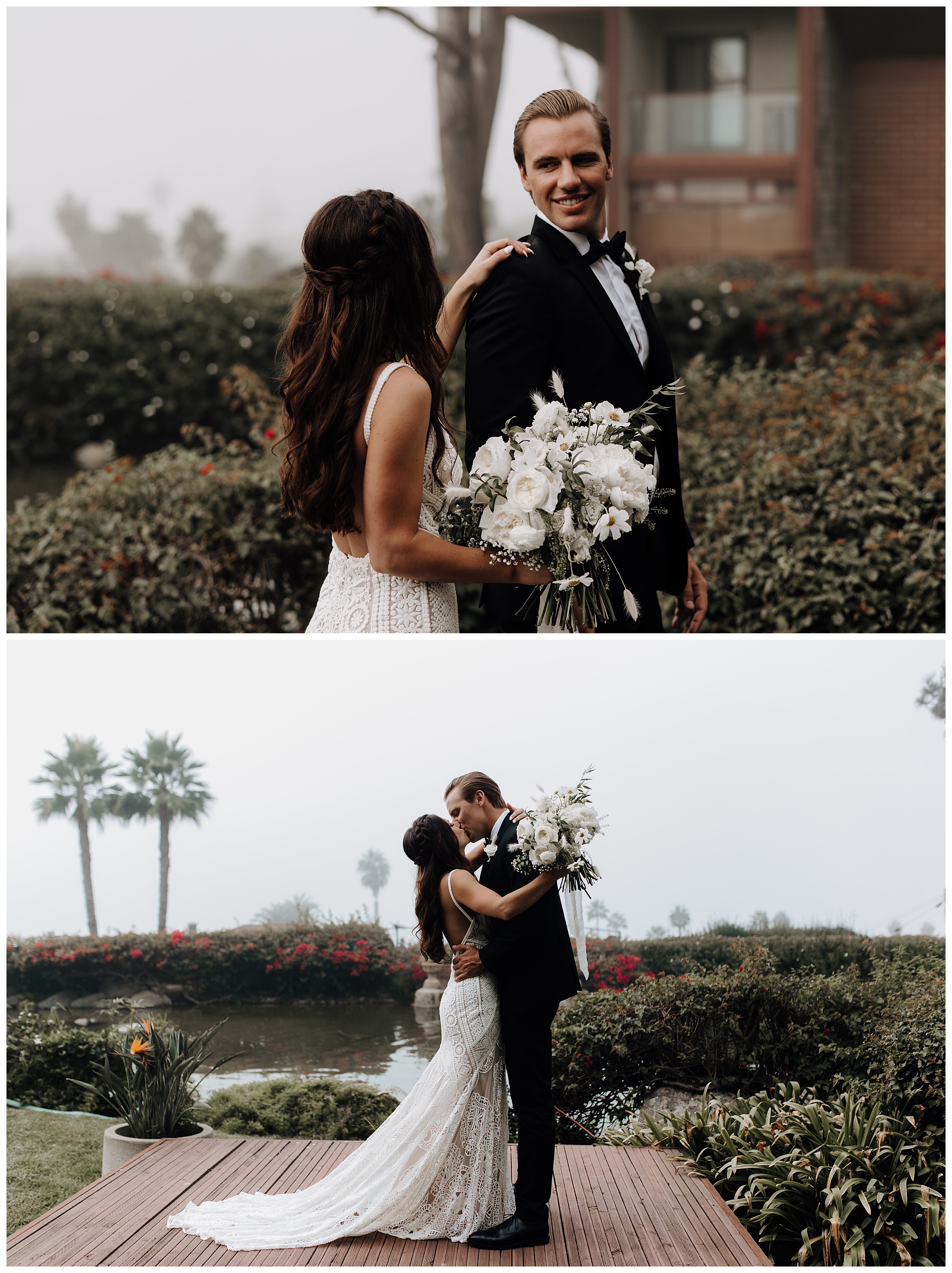 bride and groom first look, groom reacting to bride, groom seeing bride for the first time