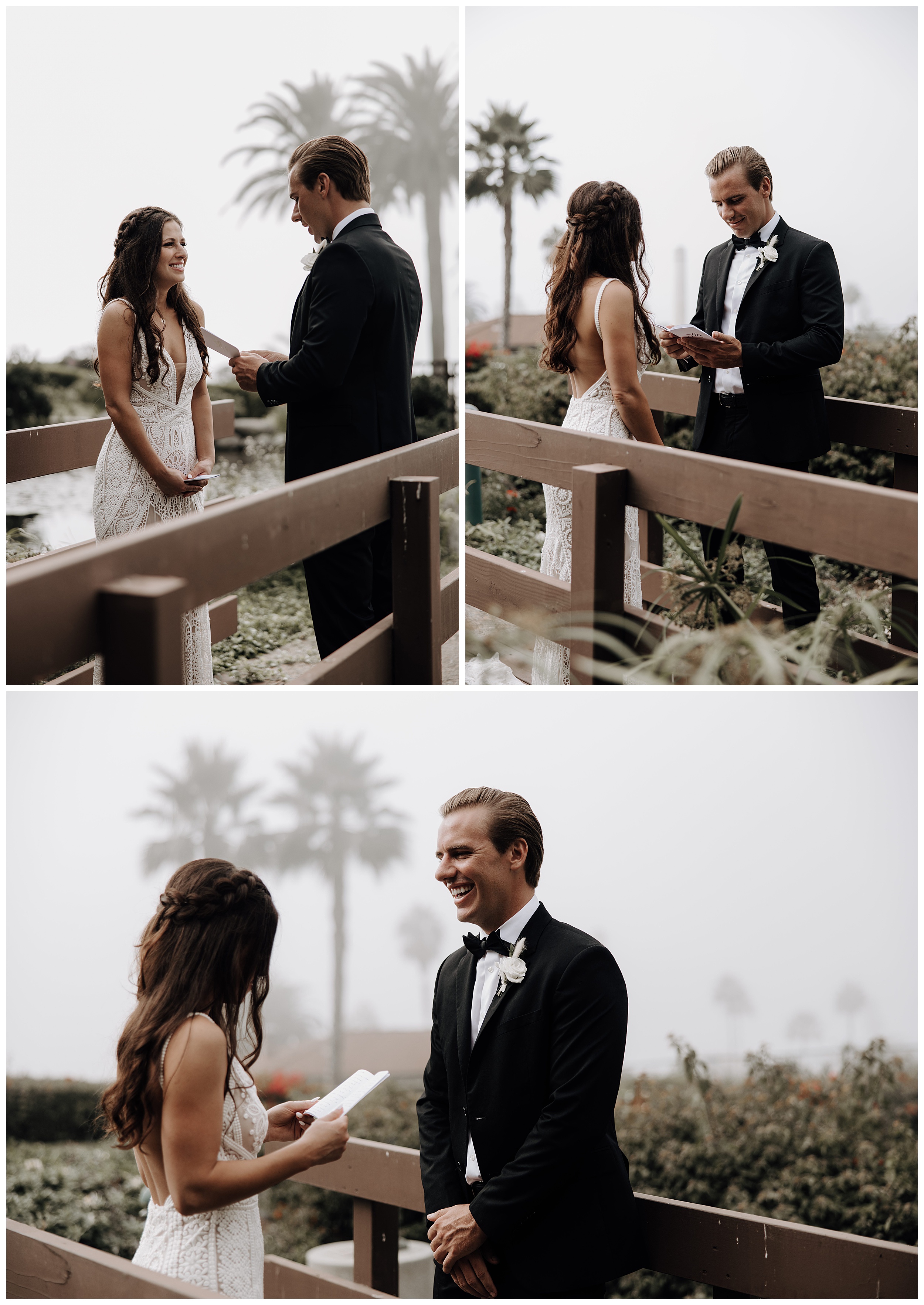 bride and groom reading vows, private vow reading, intimate vow ceremony