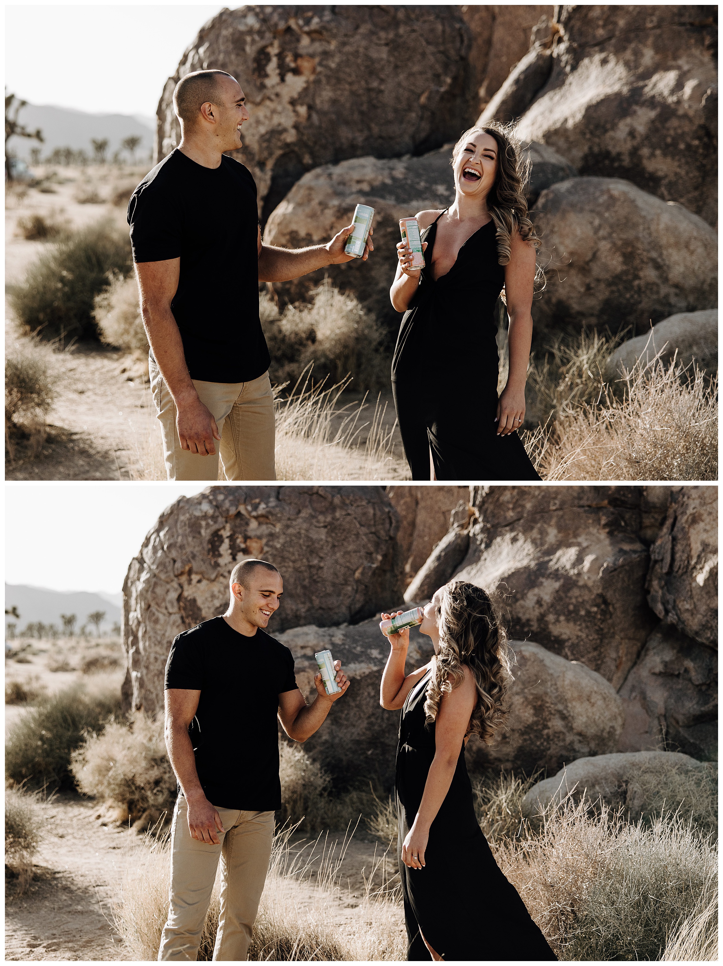 couple drinking redbulls at joshua tree