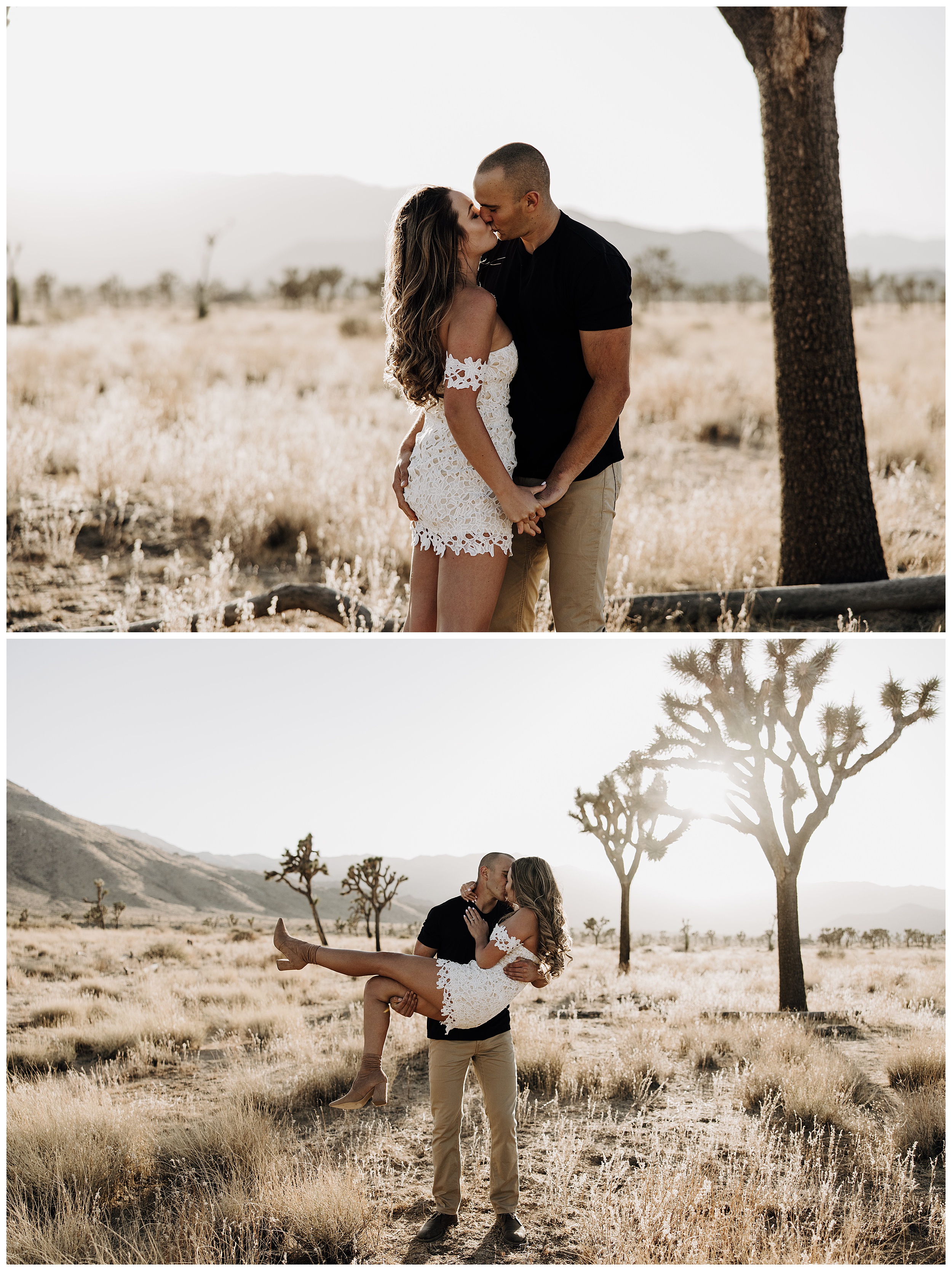 couple kissing at joshua tree
