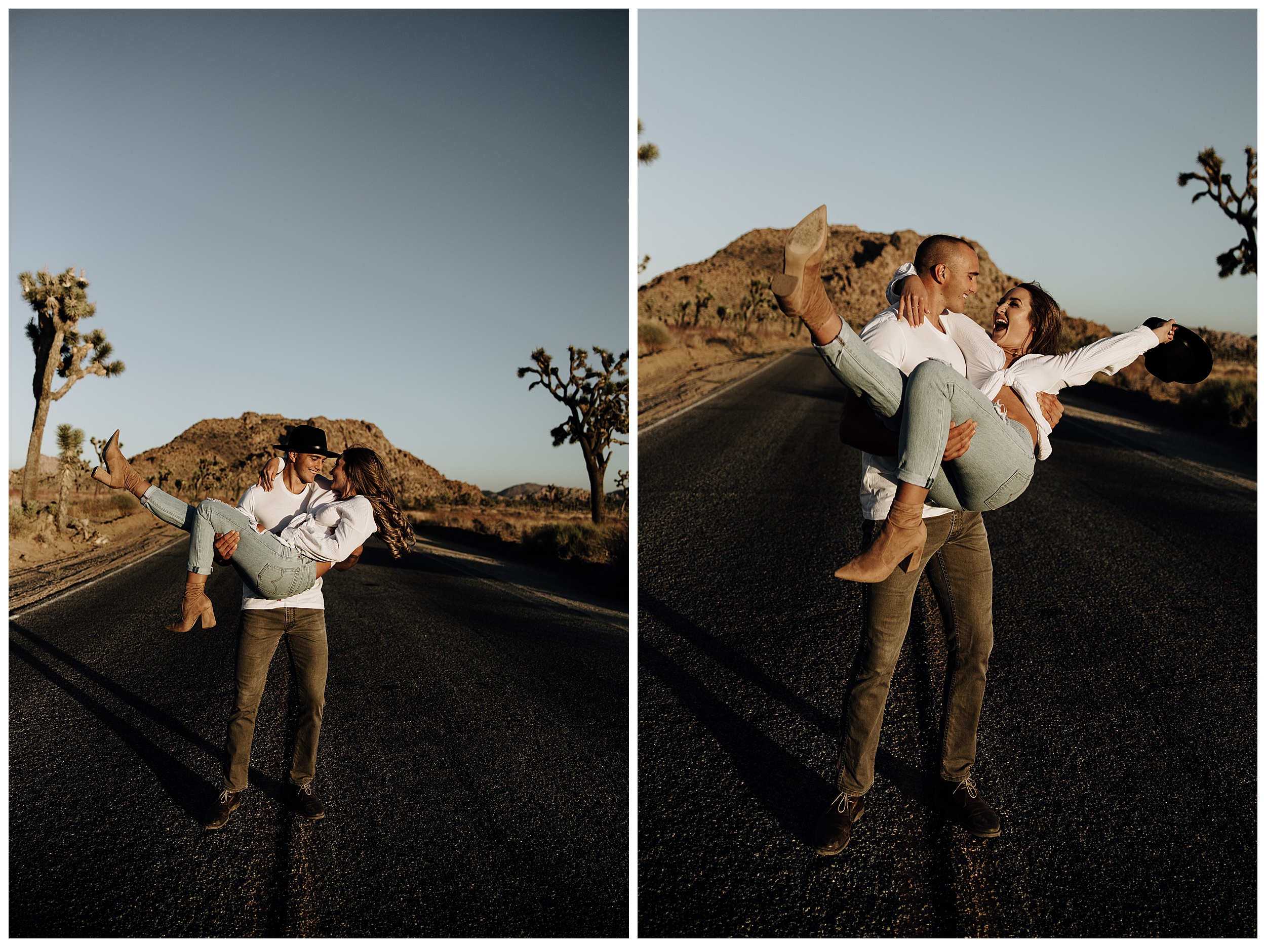 couple at joshua tree at sunset