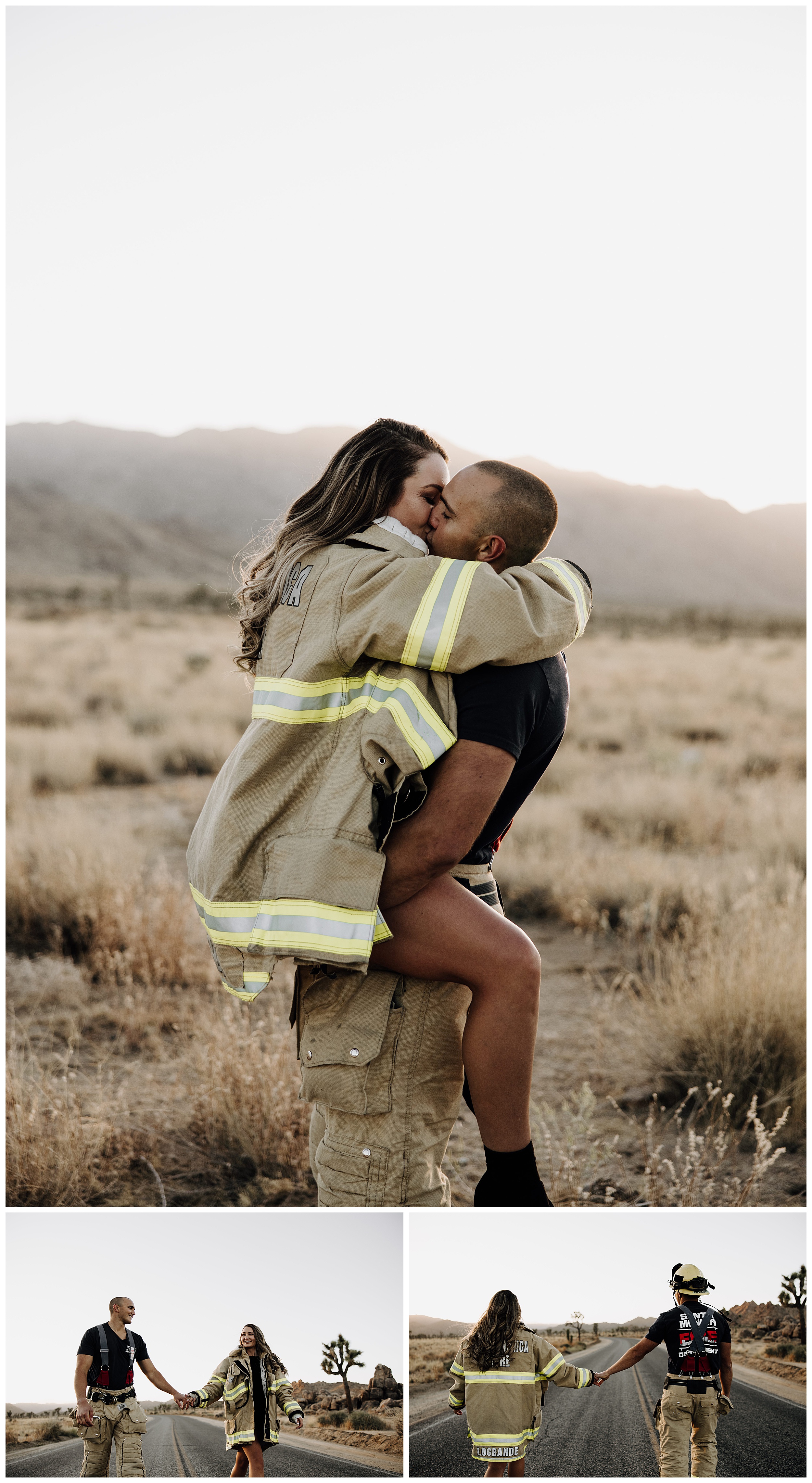 engagement photos with firefighter uniforms