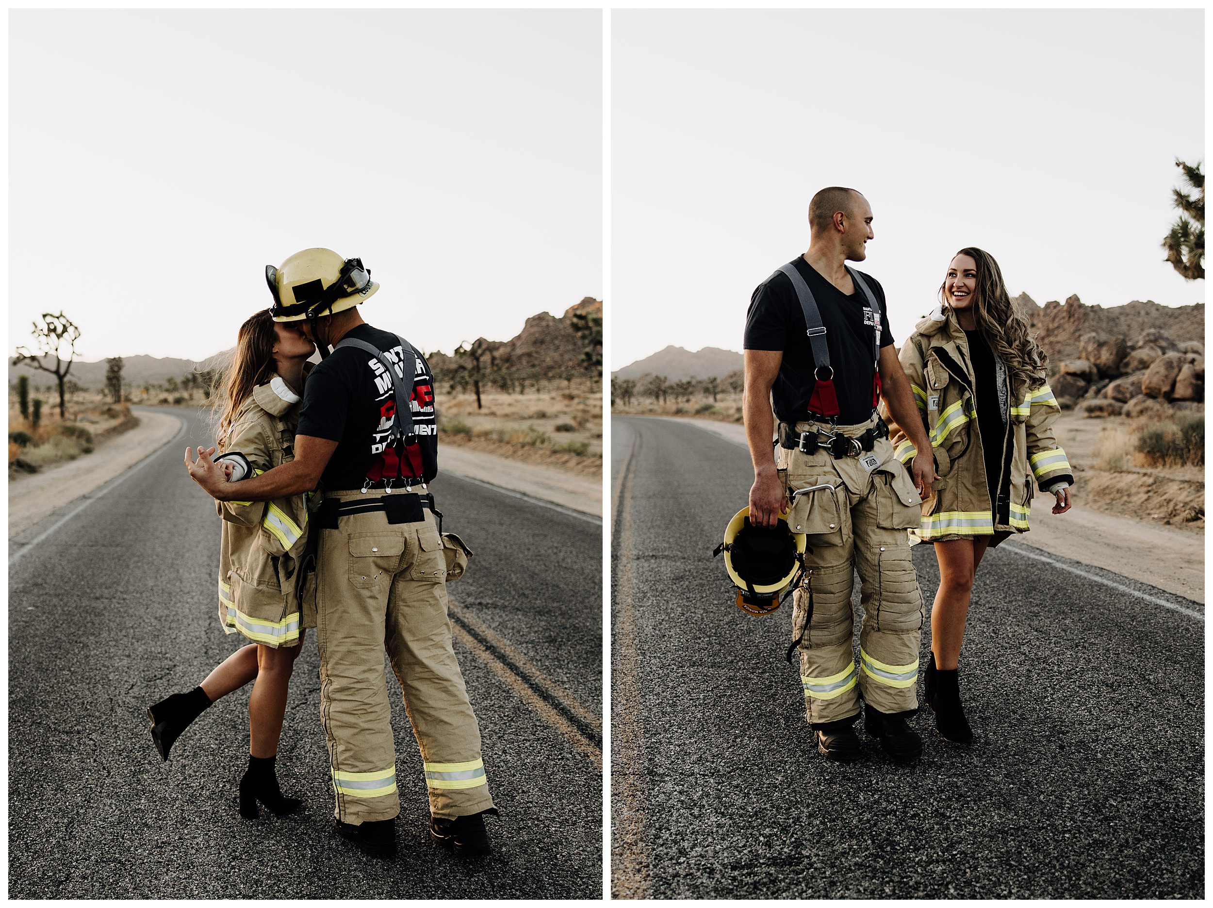 engagement photos with firefighter uniforms