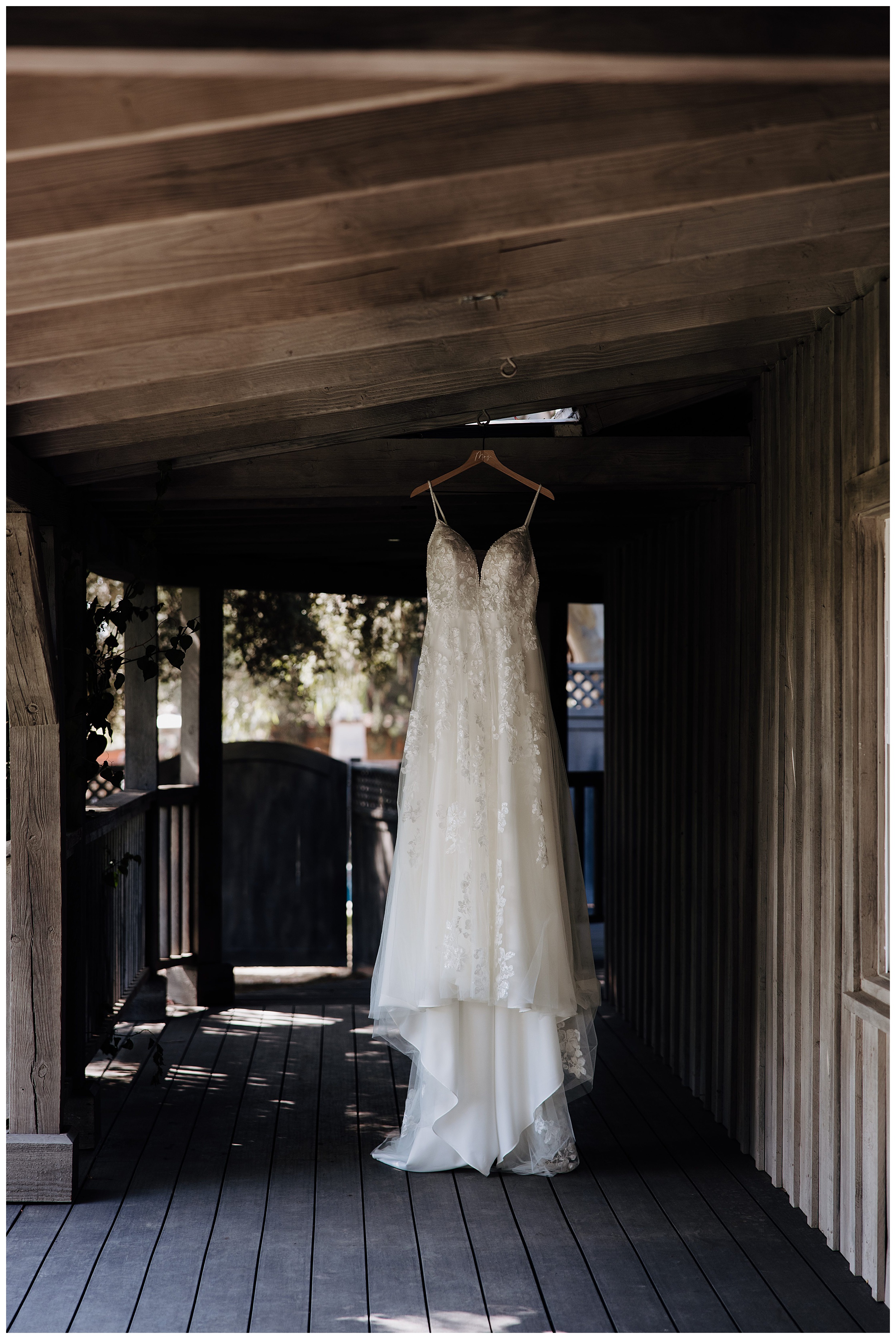 wedding dress hanging