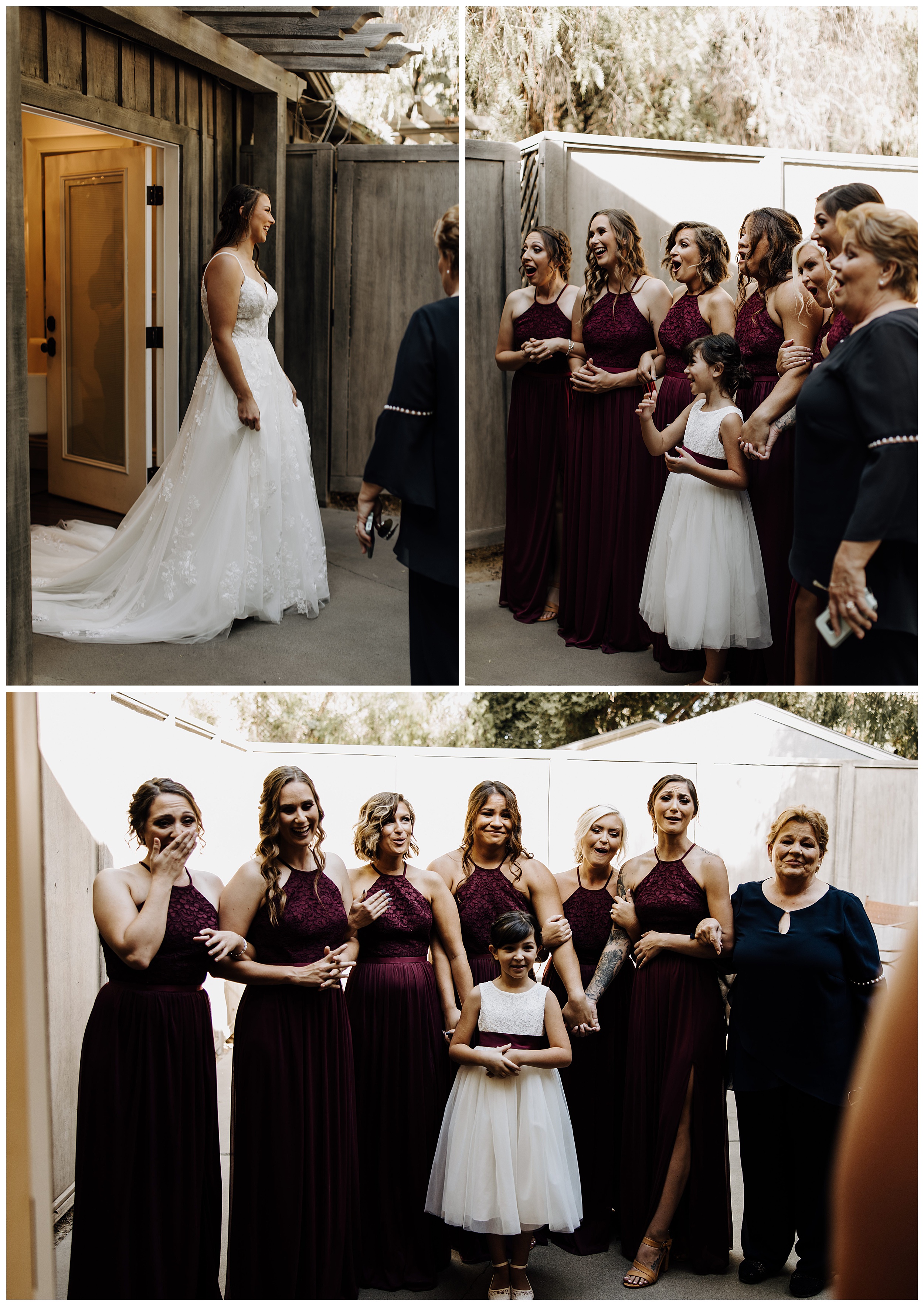 bridesmaids seeing bride for the first time