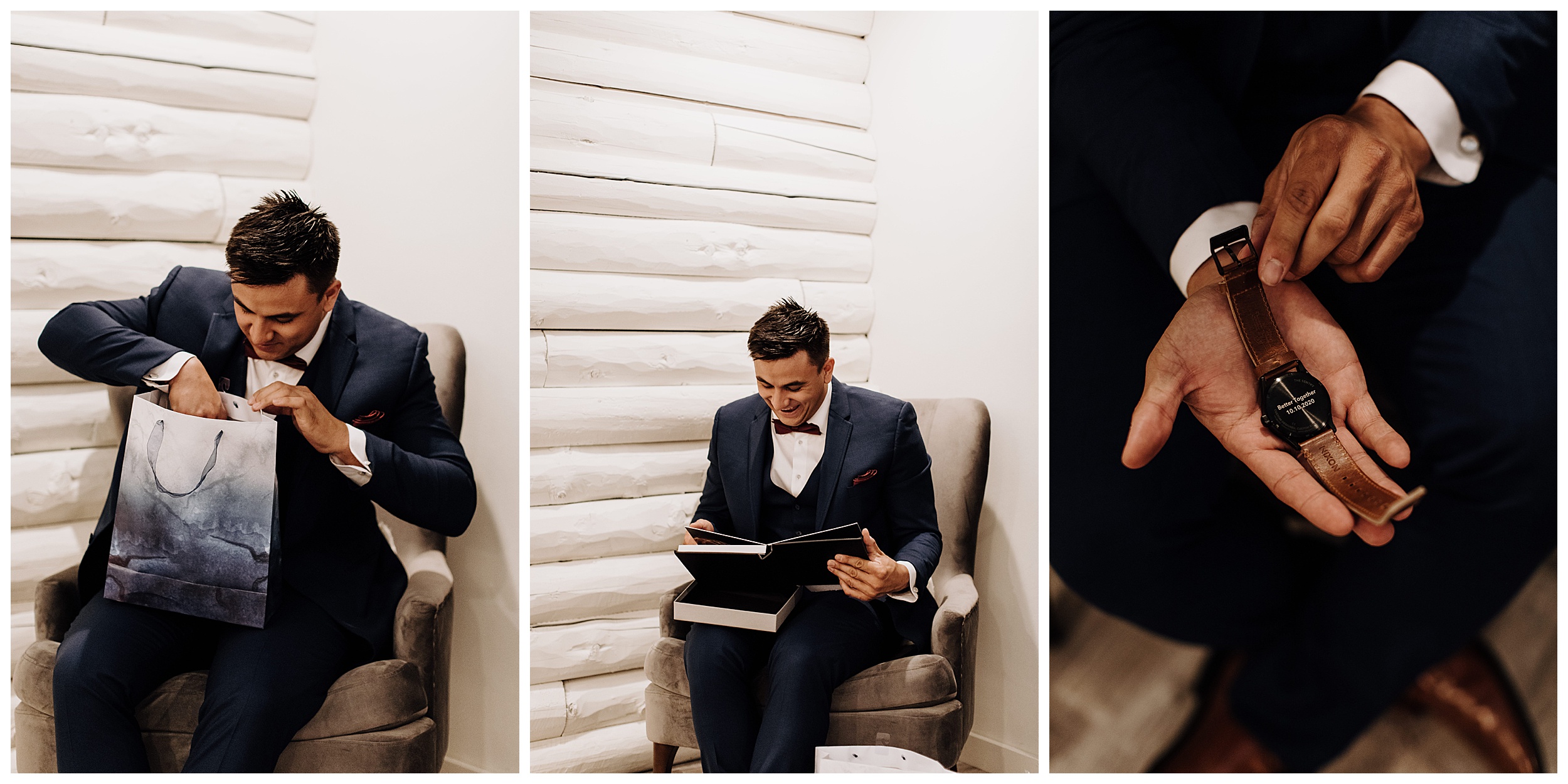 groom opening gift from bride