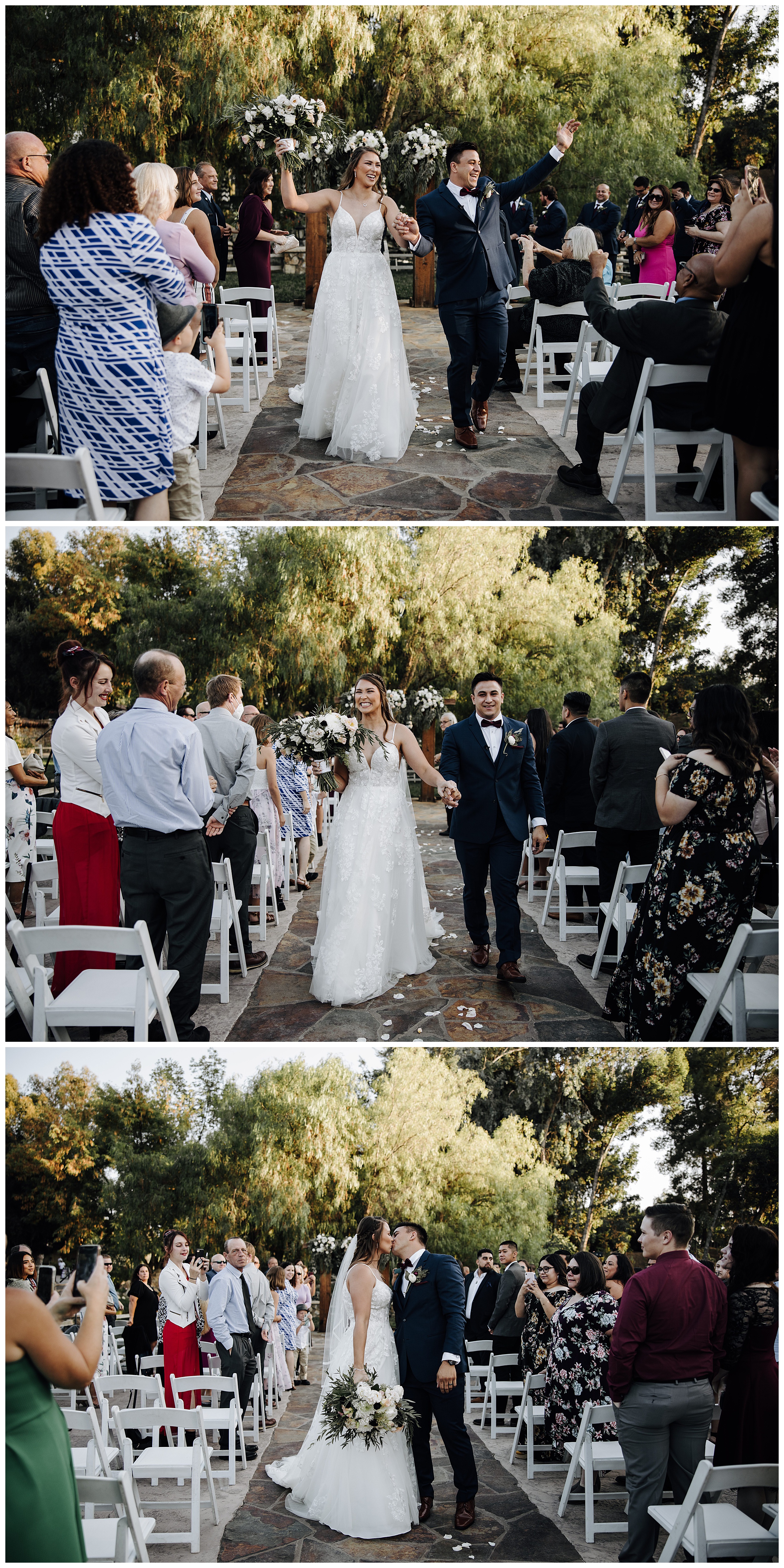 bride and groom walking away from ceremony