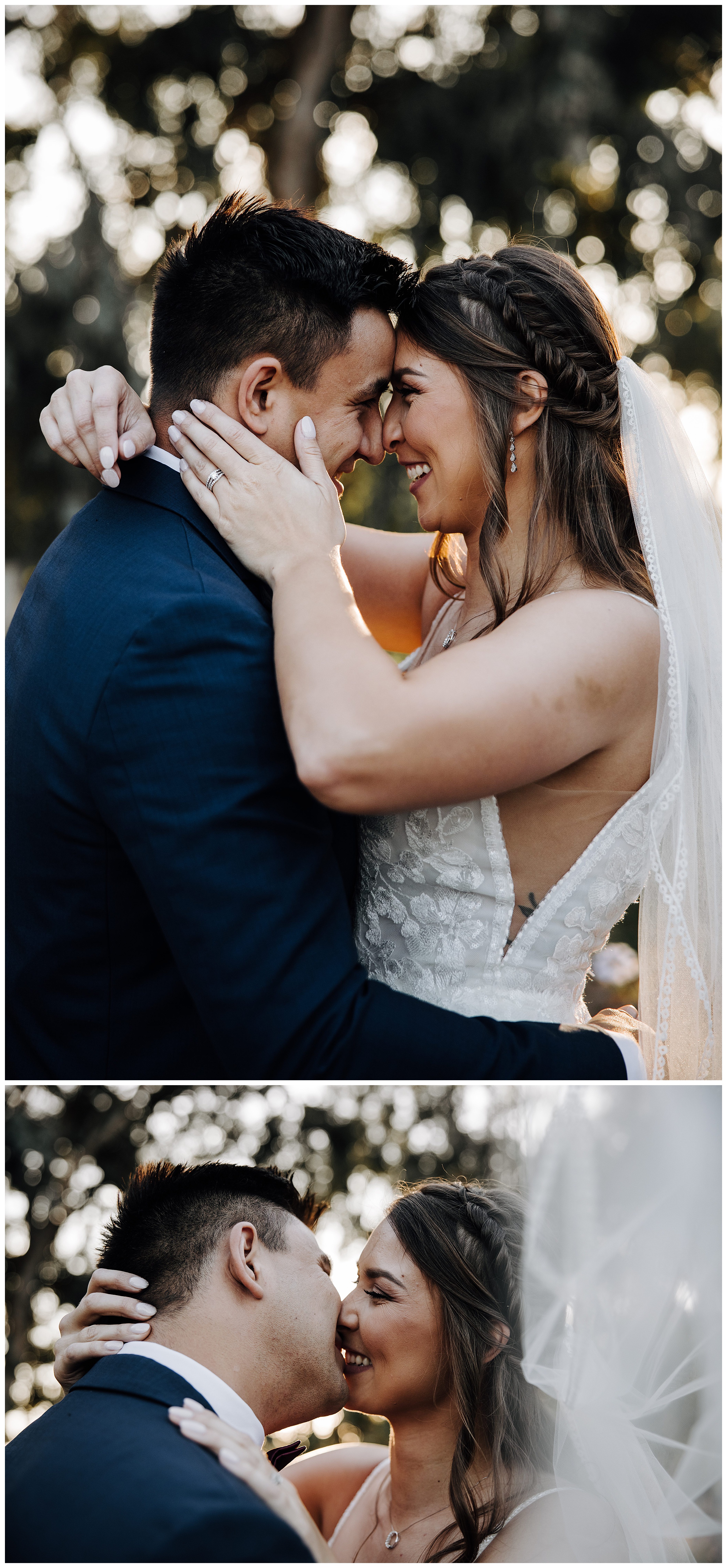 bride and groom kissing under veil