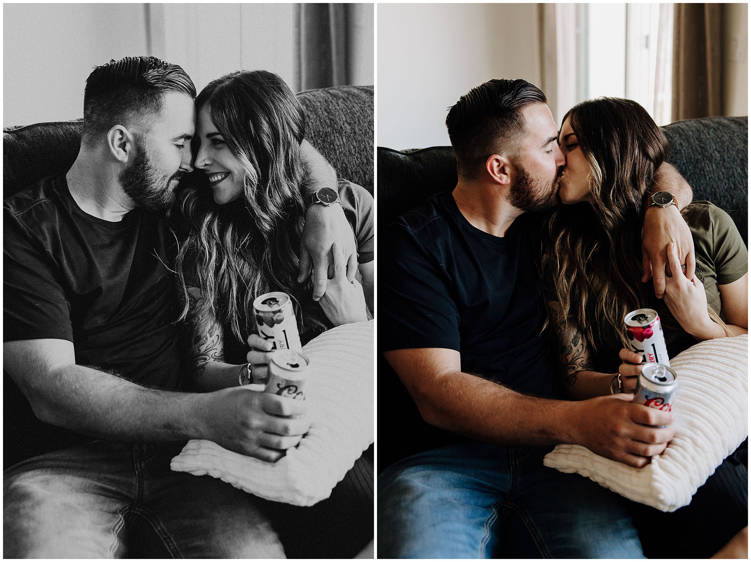 couple kissing on couch