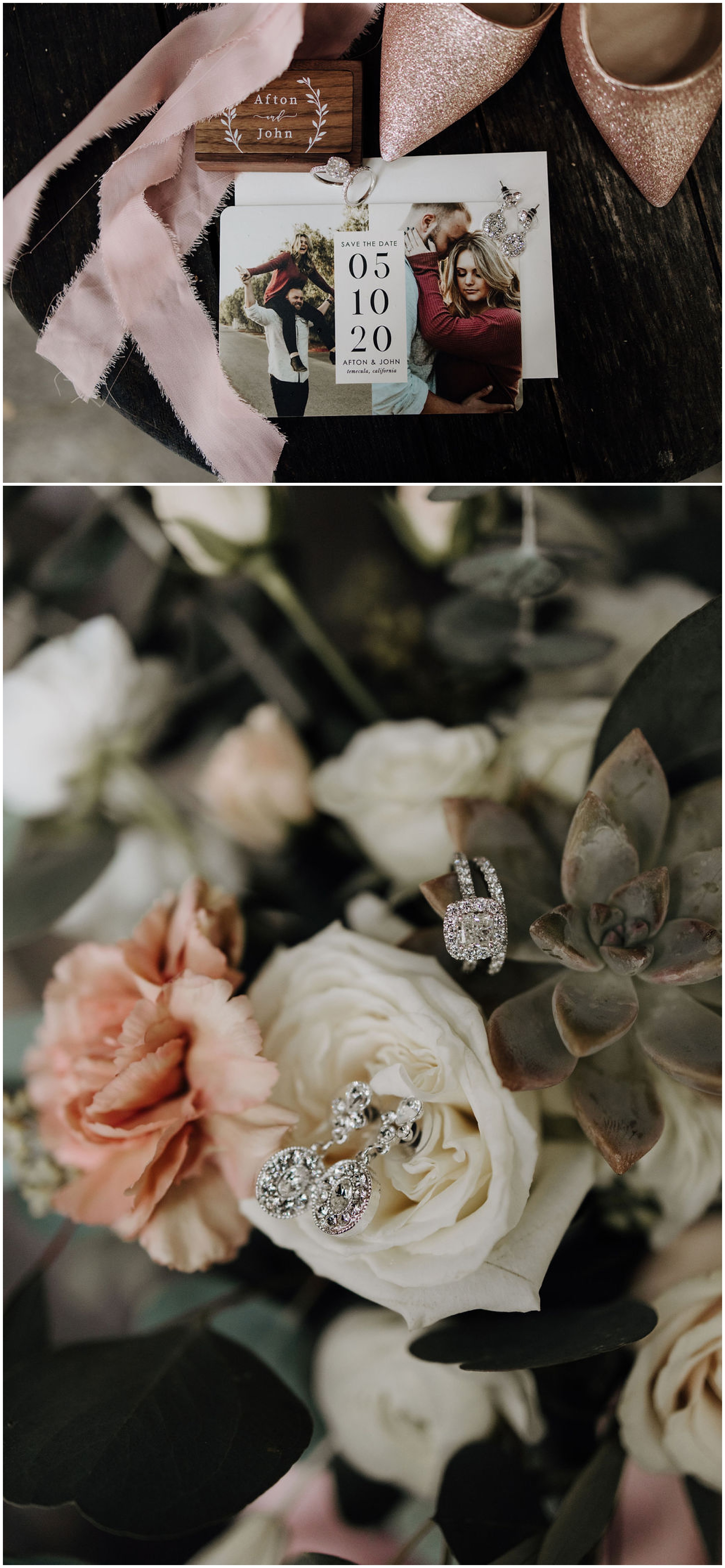wedding rings on bouquet