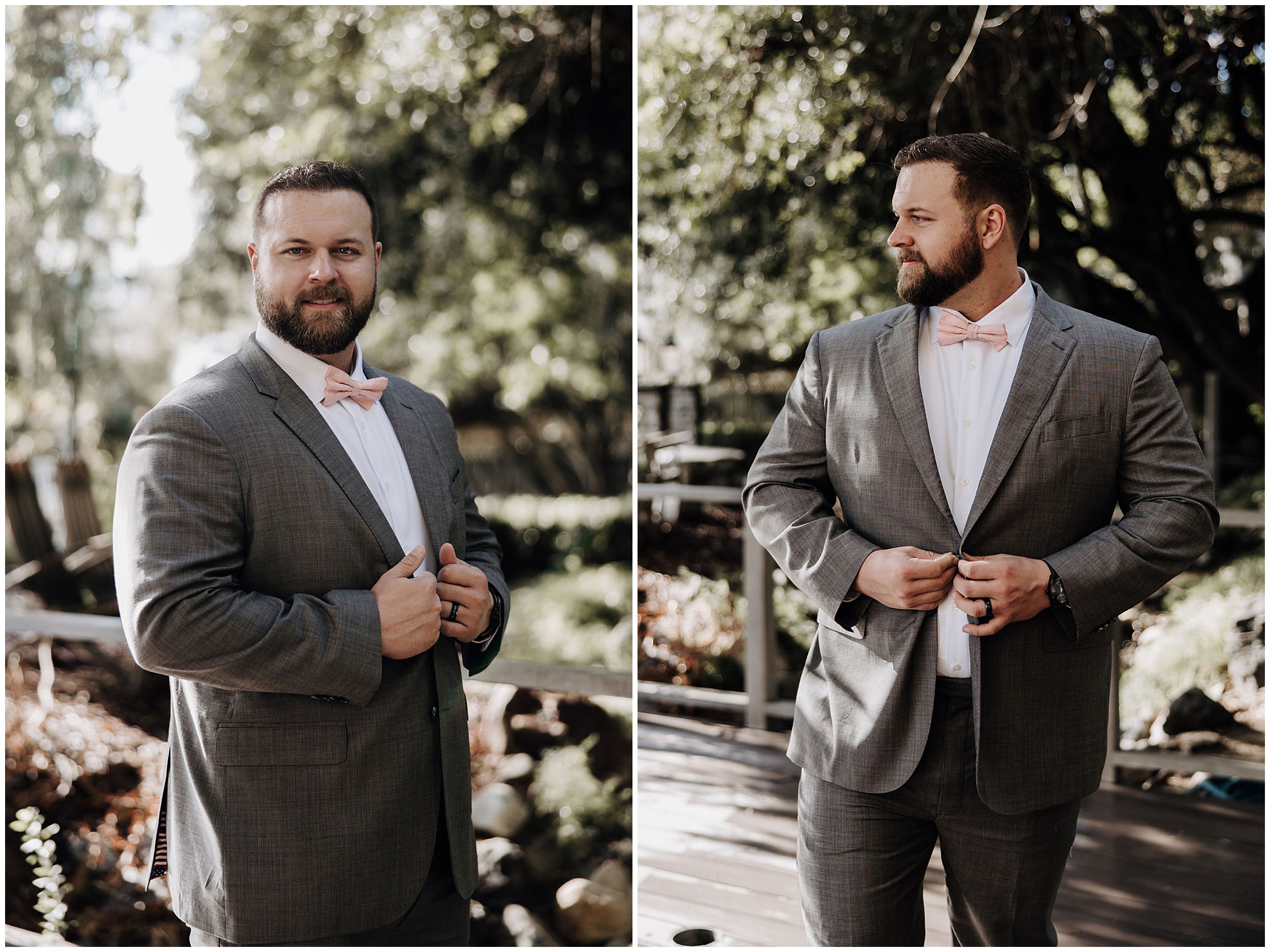 groom standing and adjusting suit