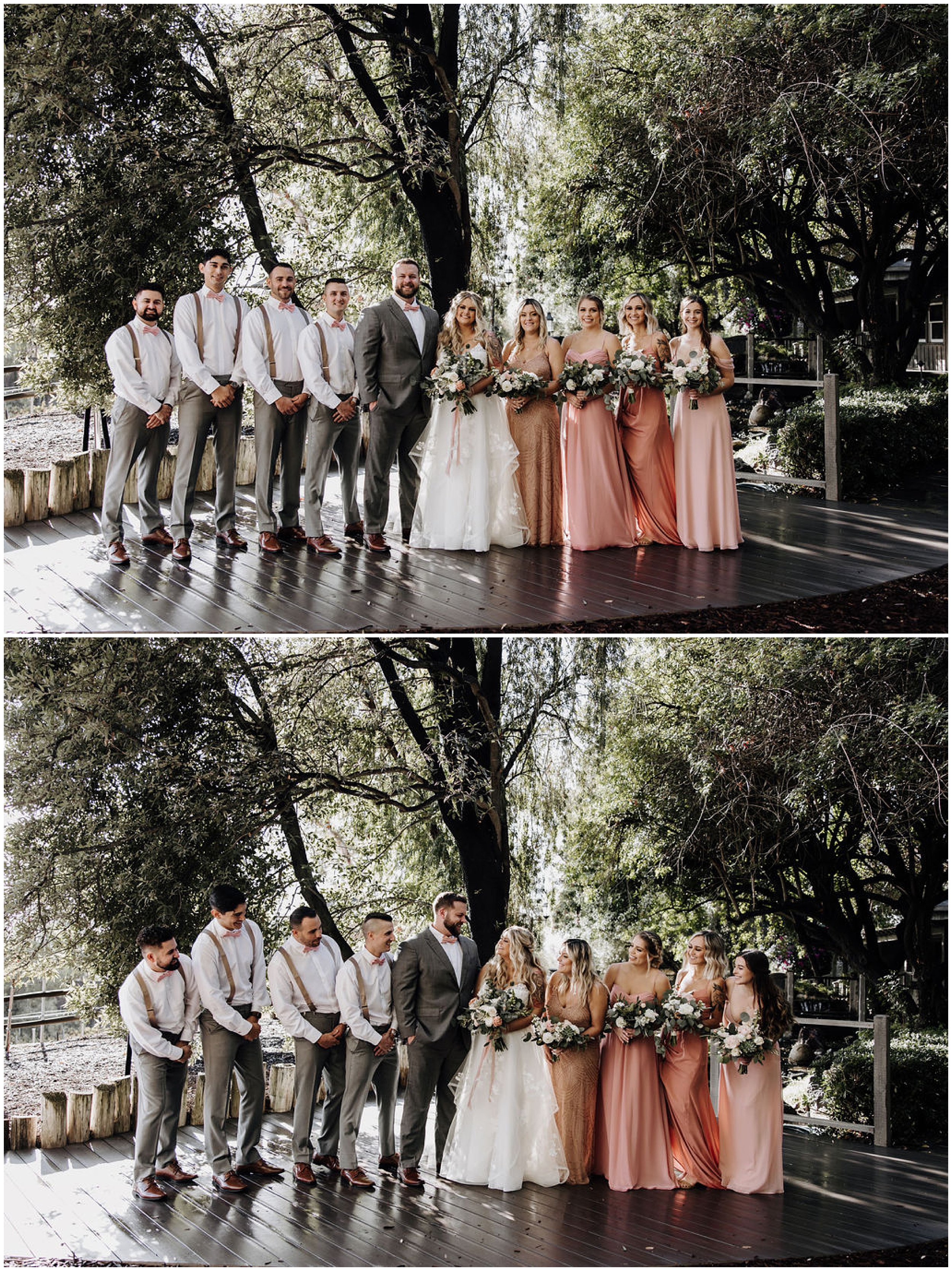 bride and groom with wedding party