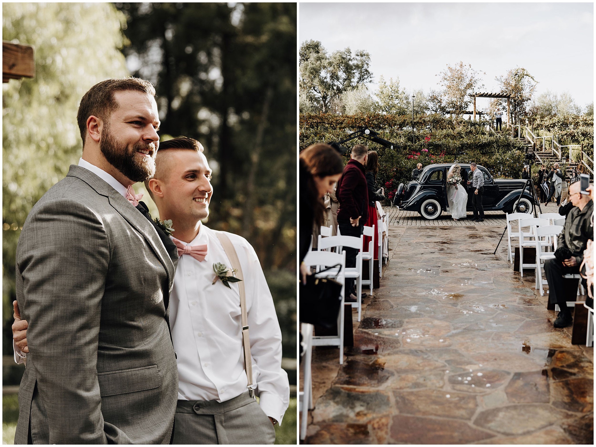 groom watching bride walking down the aisle