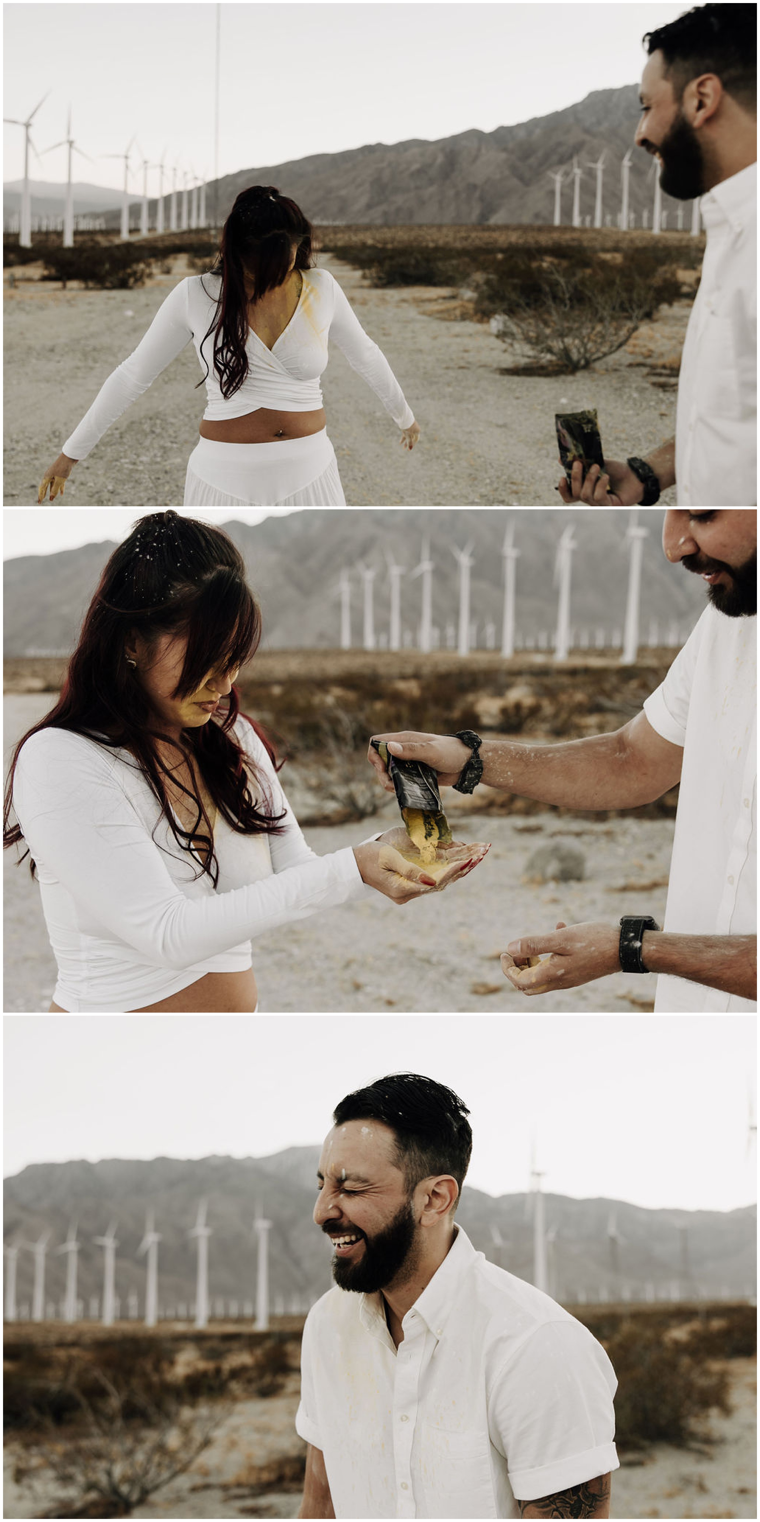 couple playing with colored chalk powder