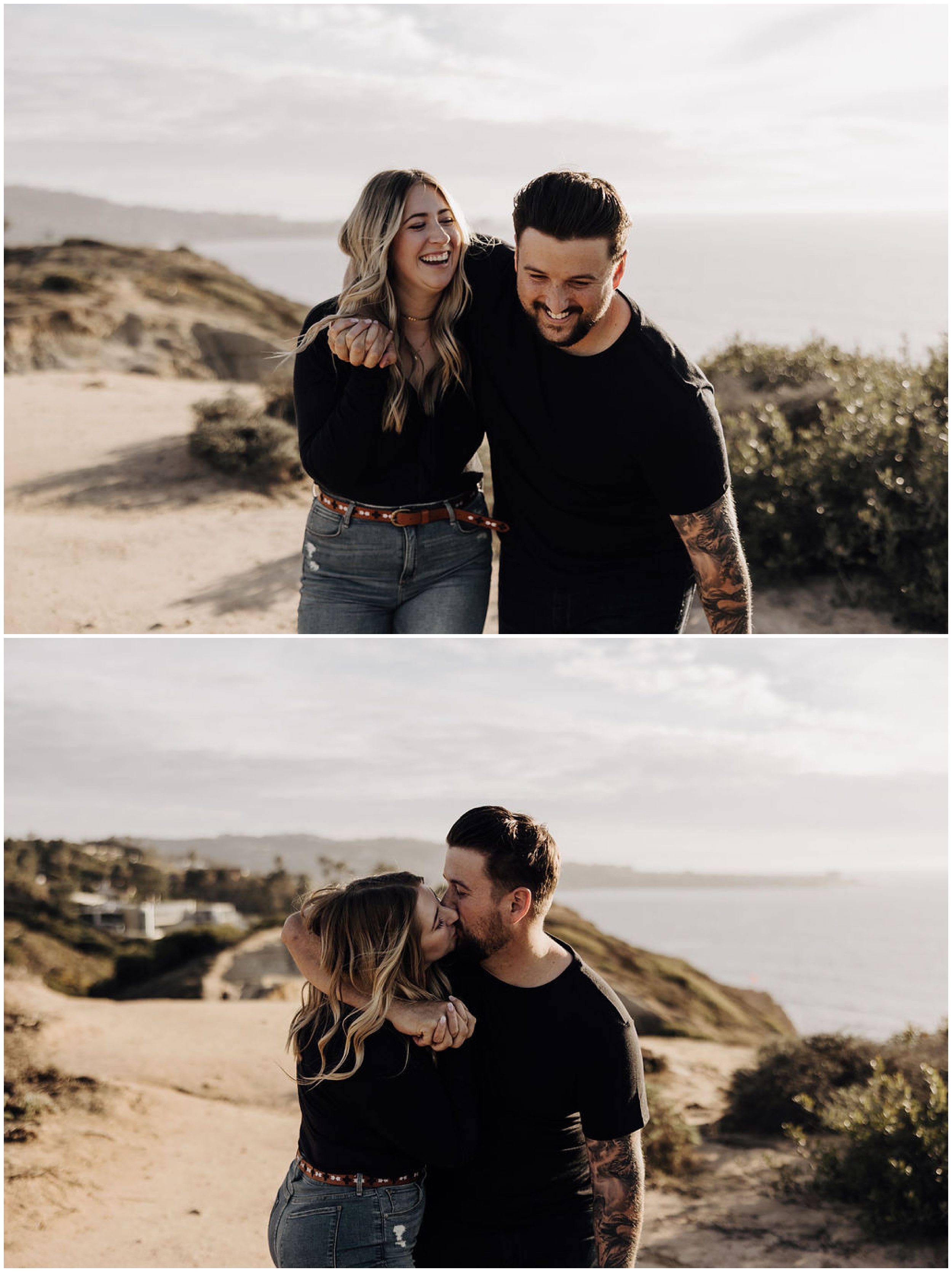 couple walking and laughing