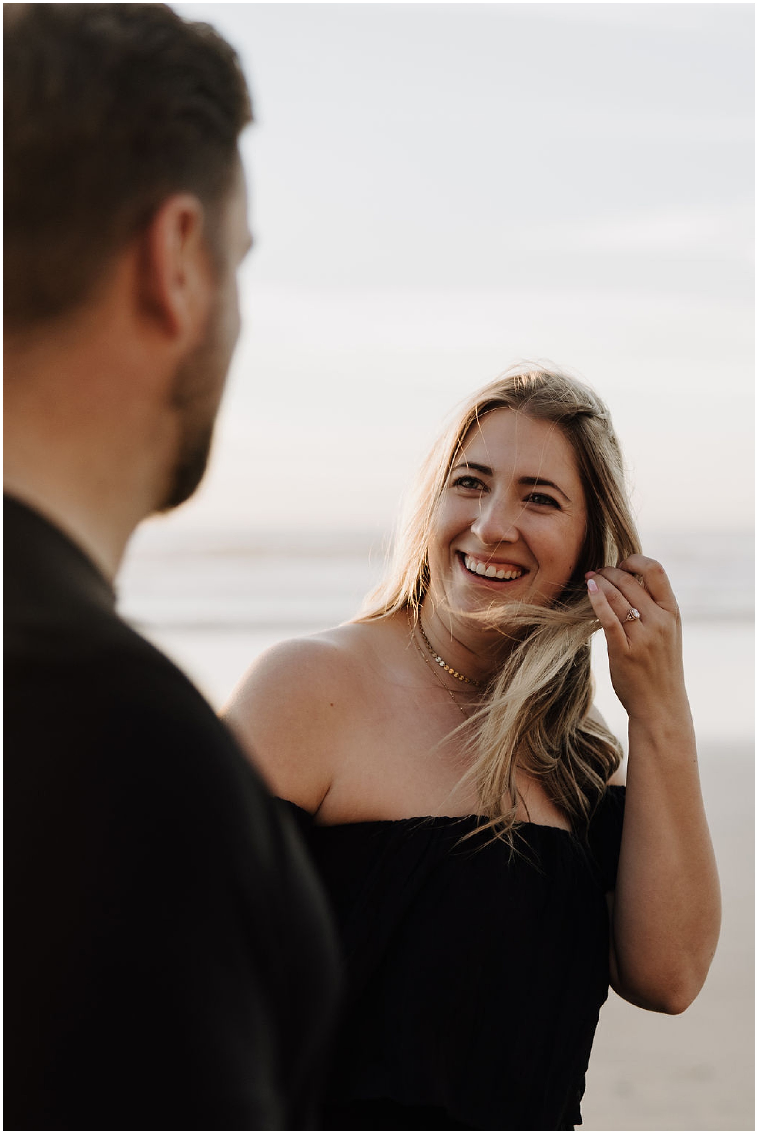 girl smiling at fiance