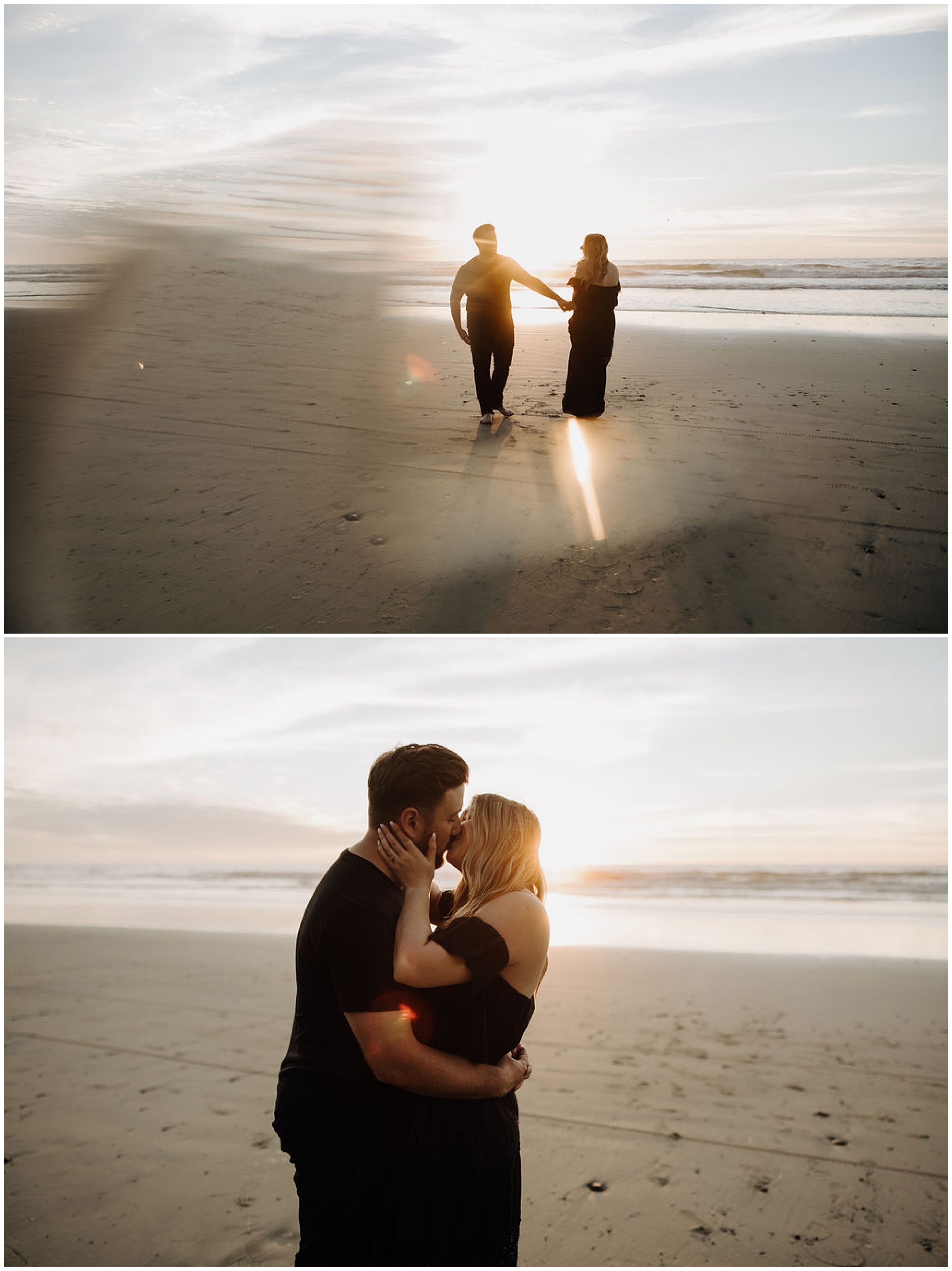 couple walking on beach and holding hands