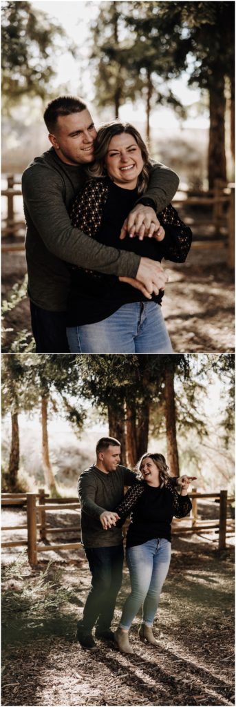 man hugging woman from behind