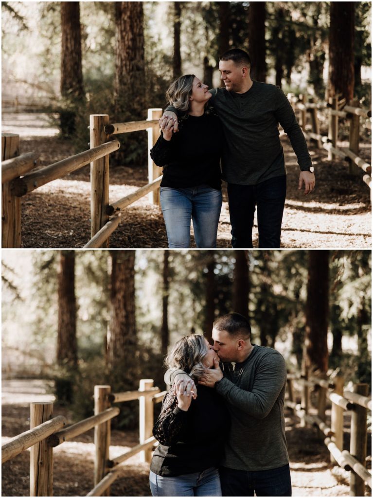 couple walking and kissing