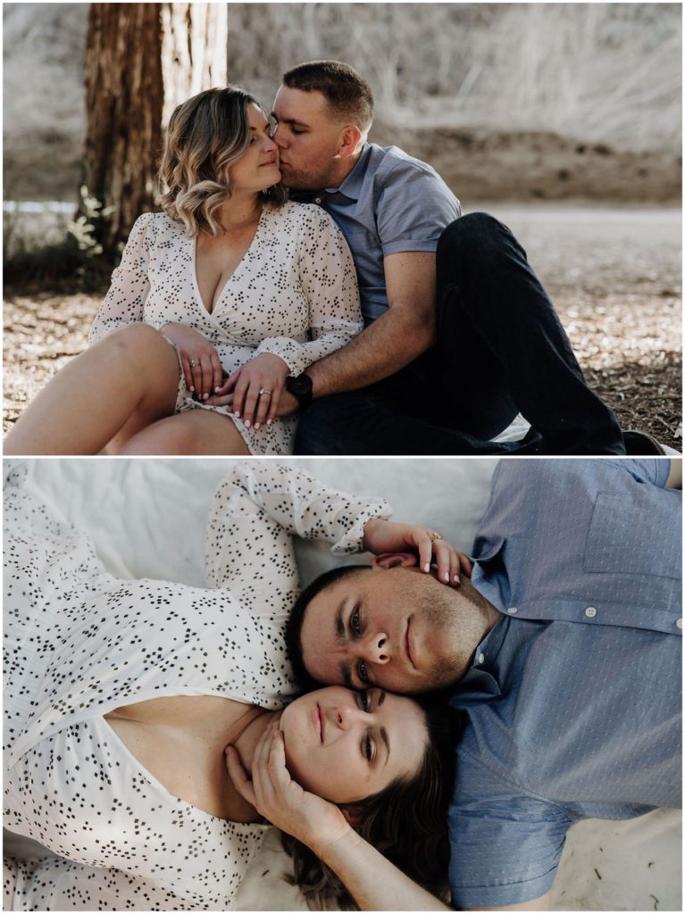 couple cuddling and sitting