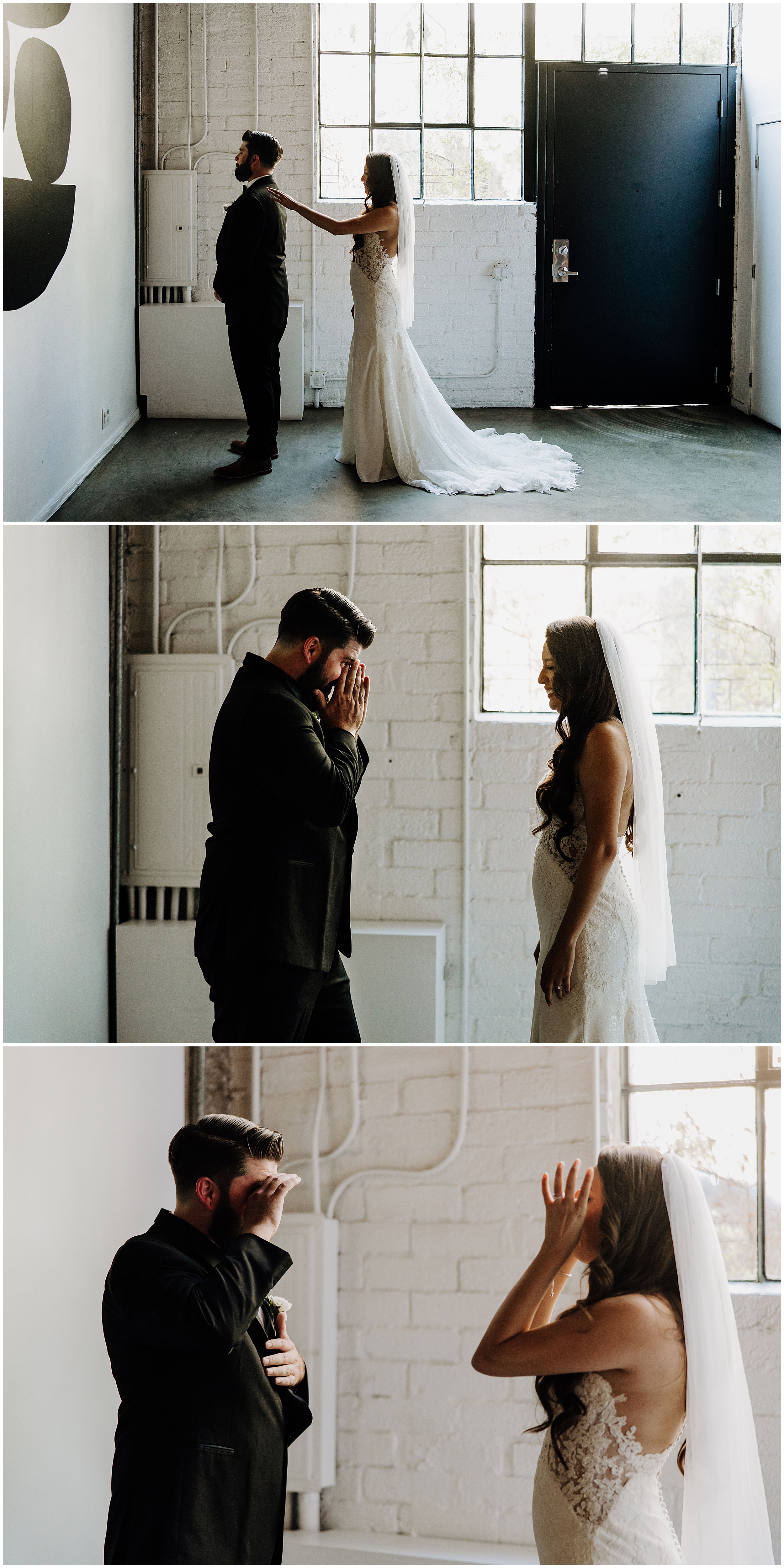 bride and groom first look
