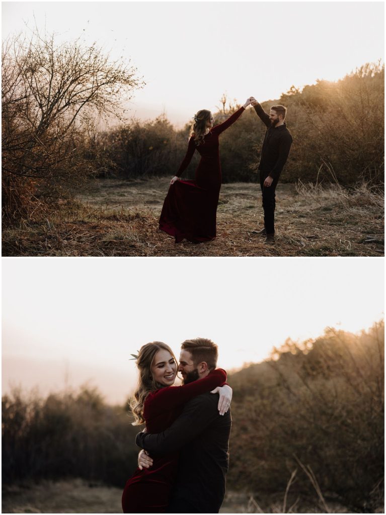 couple dancing at sunset