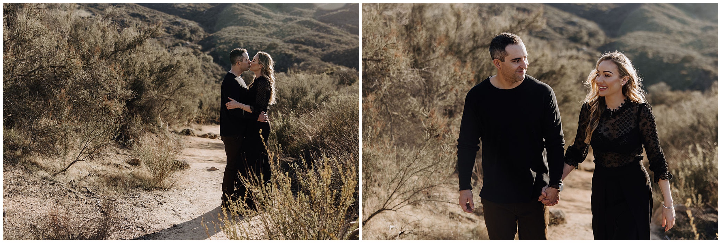 couple walking through grass