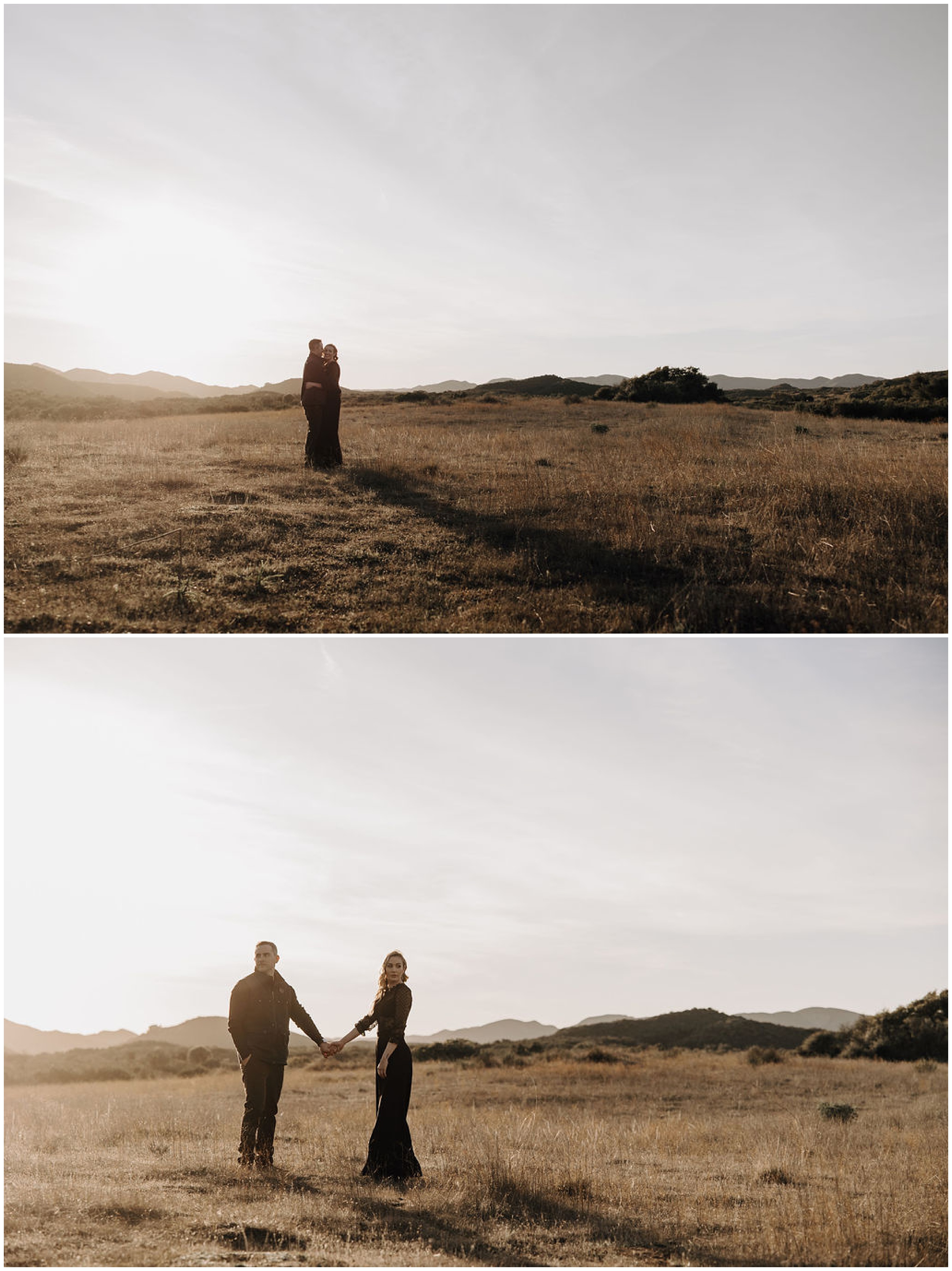 couple walking on mountain at sunset