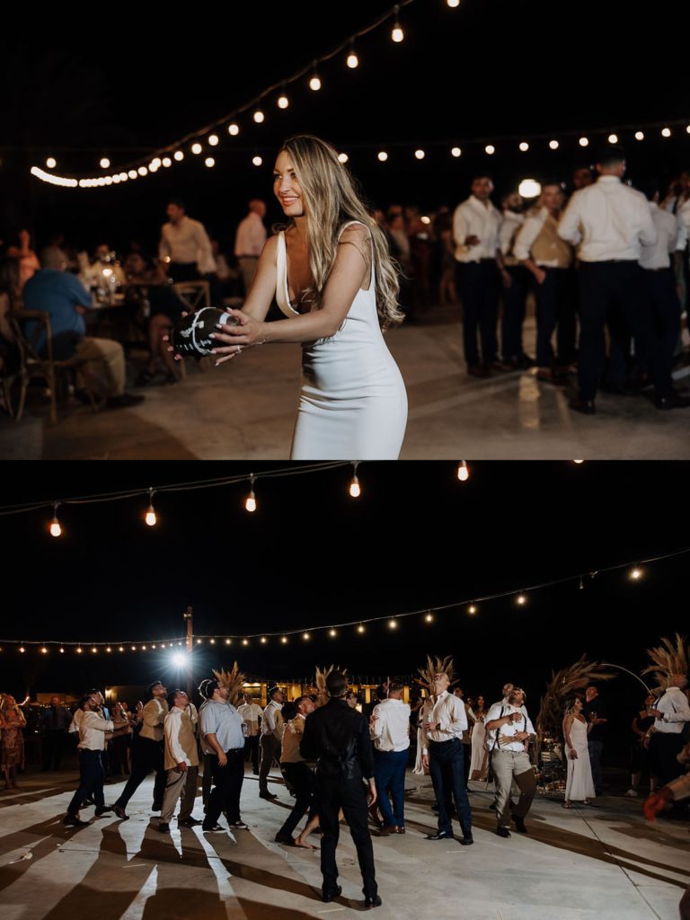 bride doing football toss